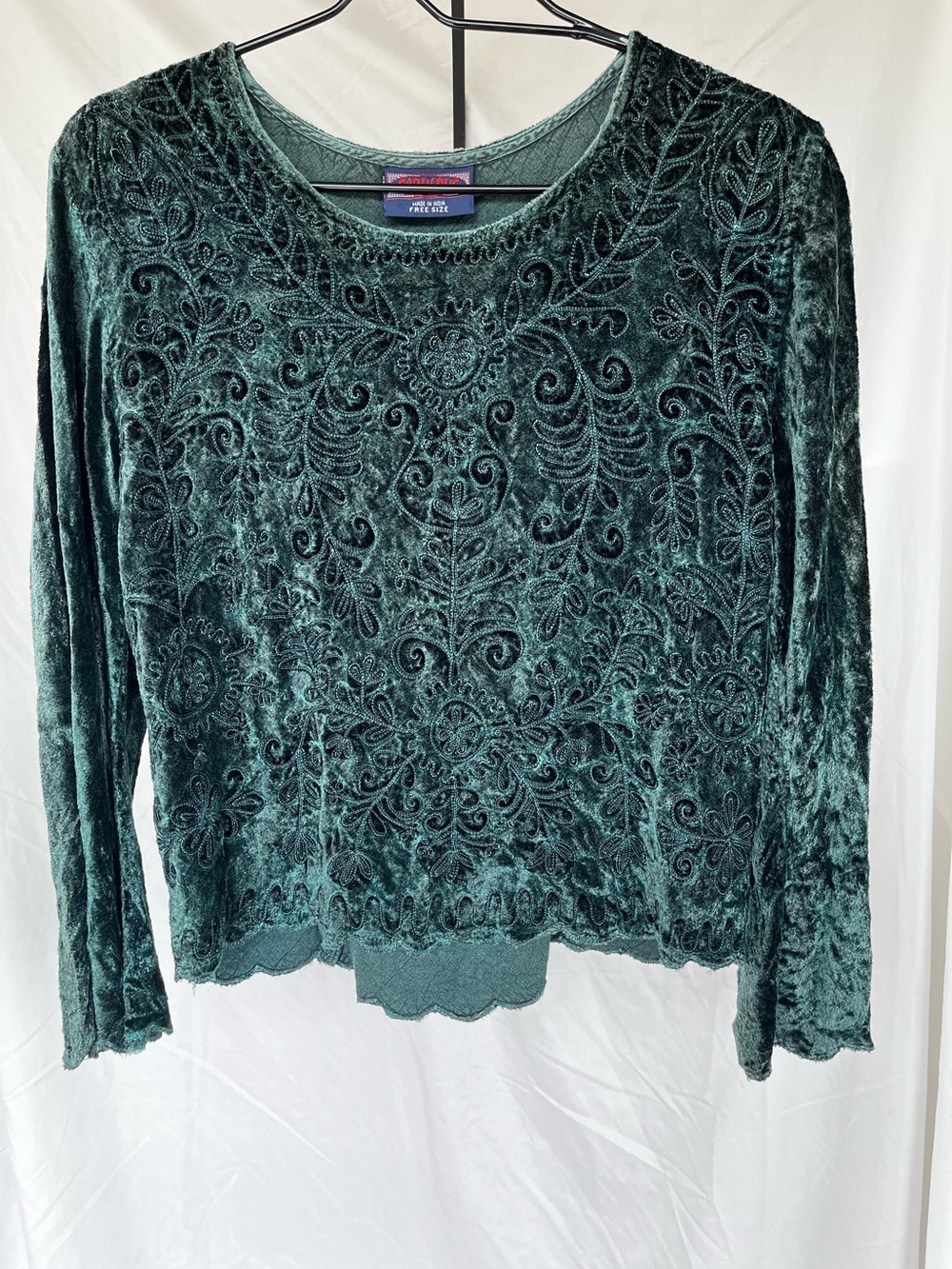 Velvet Embroidered Long-Sleeve Top